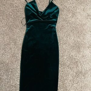 Emerald green velvet midi dress